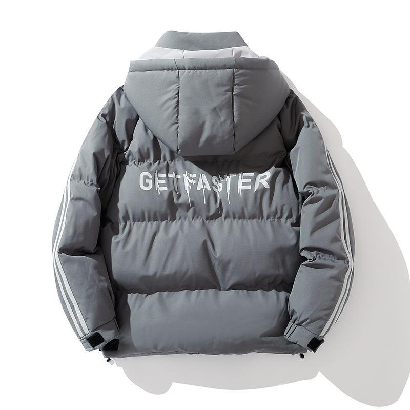 Unisex Padded Hooded Jacket with Drawstring and Contrast Stripes Fashion Glam