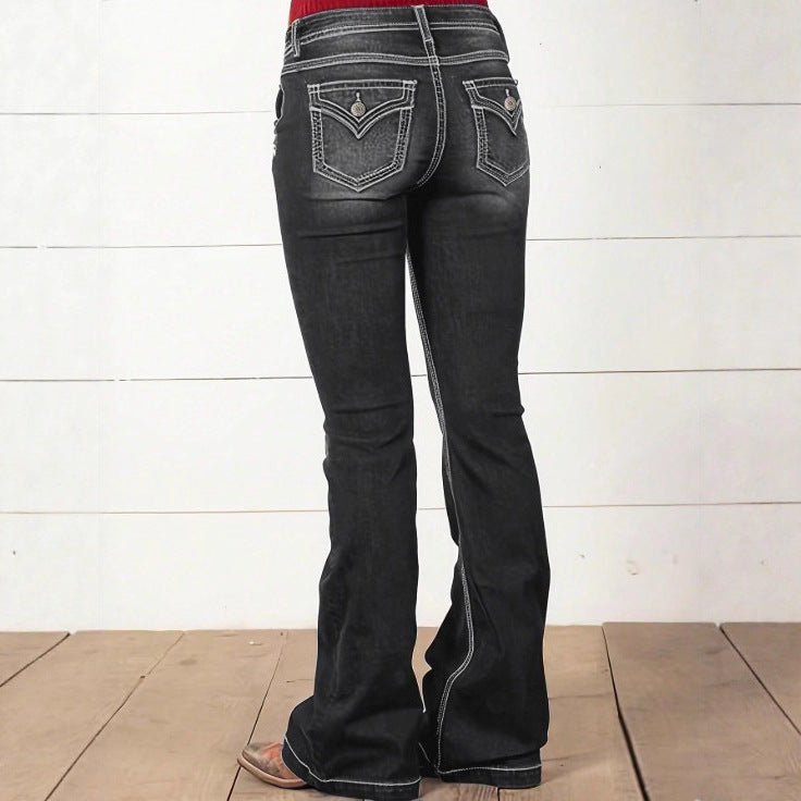 Women's high-waisted sculpting bootcut jeans with side decorative buttons Fashion Glam
