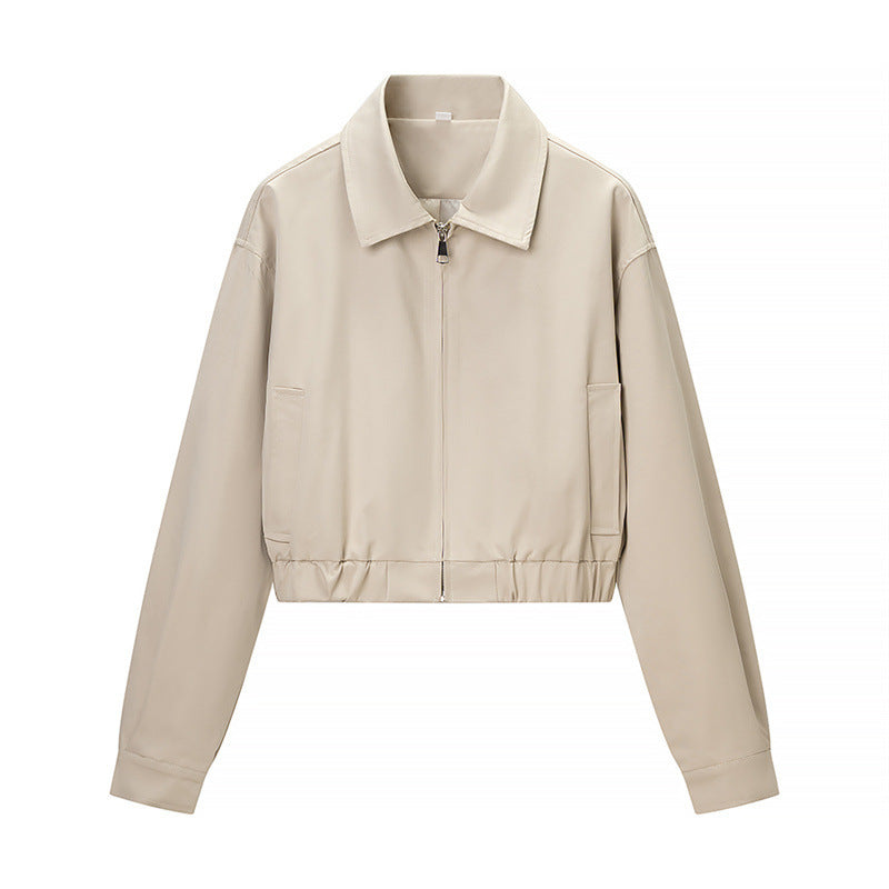 Women short zip jacket with elastic hem Fashion Glam