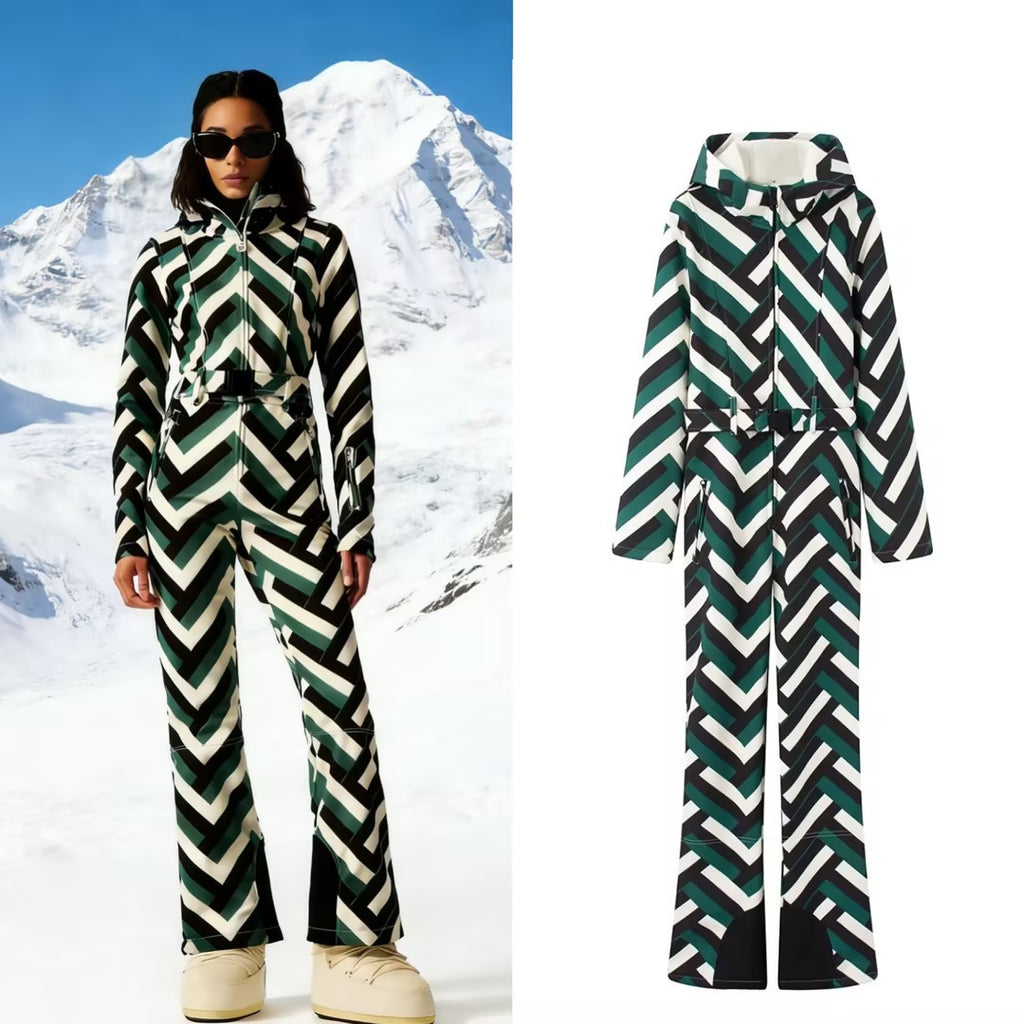 Ladies Hooded Overall with Belt, Zipper and Flared Leg Fashion Glam