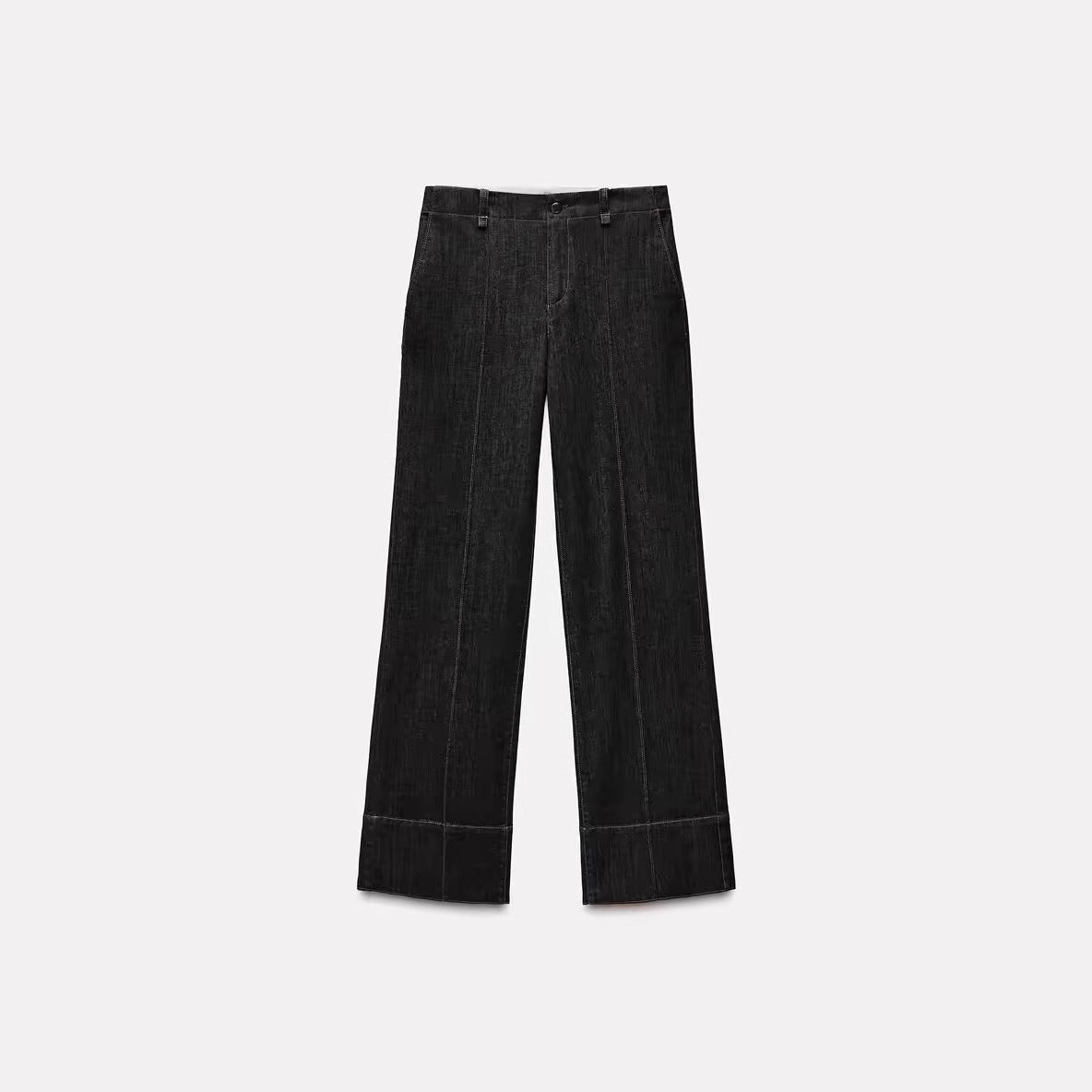 Women's high-waisted wide flare trousers in corduroy look with visible center seam and wide cuff Fashion Glam