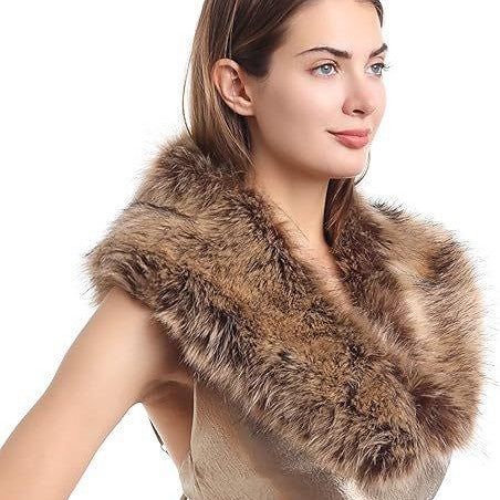 Women's Removable Faux Fur Stole with Voluminous Shawl Collar Fashion Glam