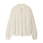 Women's Oversized Sweat Jacket with Two-Way Zipper and Ribbed Hem Fashion Glam