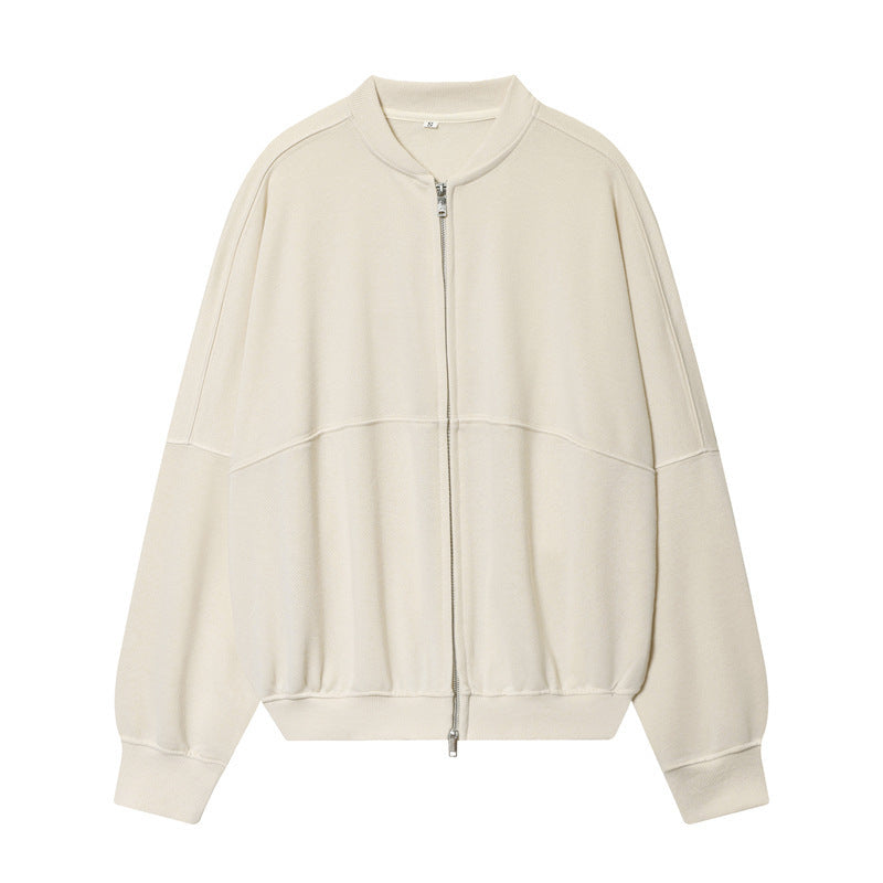 Women's Oversized Sweat Jacket with Two-Way Zipper and Ribbed Hem Fashion Glam