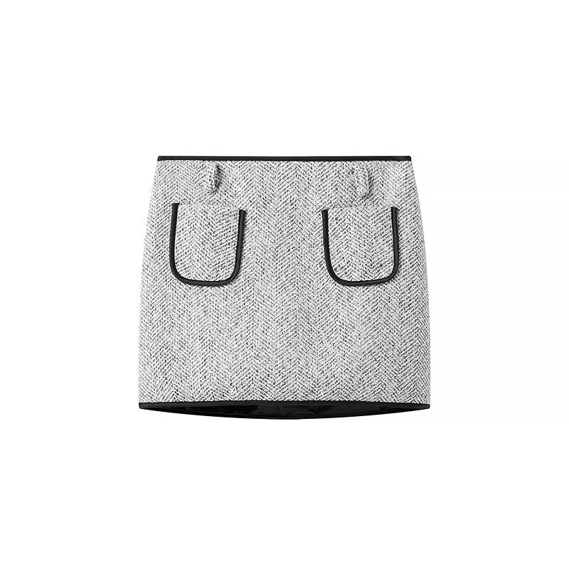 Ladies Elegant Bouclé-Tweed Two-Piece with Tailored Short Blazer, Mini Skirt, Piping Details and Feathery Cuffs Fashion Glam