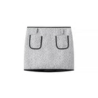 Ladies Elegant Bouclé-Tweed Two-Piece with Tailored Short Blazer, Mini Skirt, Piping Details and Feathery Cuffs Fashion Glam