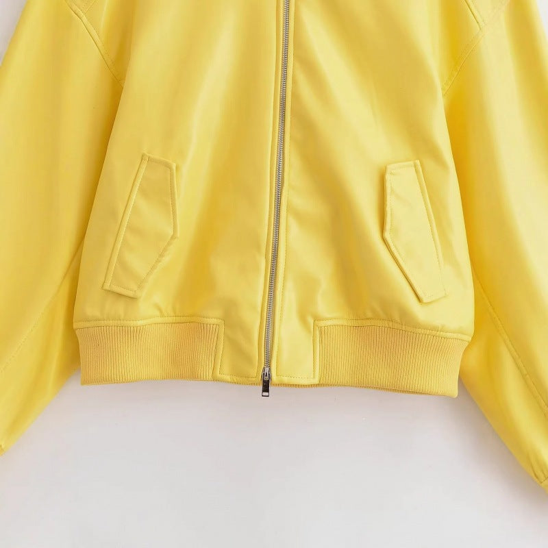 Women's Oversized Bomber Jacket with Shirt Collar, Concealed Zip Fastening and Wide Ribbed Cuffs Fashion Glam