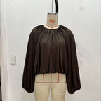 Ladies Pleated Oversized Blouse Shirt with Wide Balloon Sleeves Fashion Glam