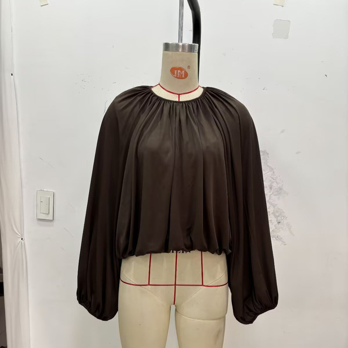 Ladies Pleated Oversized Blouse Shirt with Wide Balloon Sleeves Fashion Glam