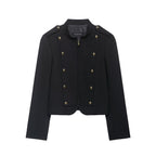 Women's short blazer in military style with stand-up collar and decorative buttons Fashion Glam