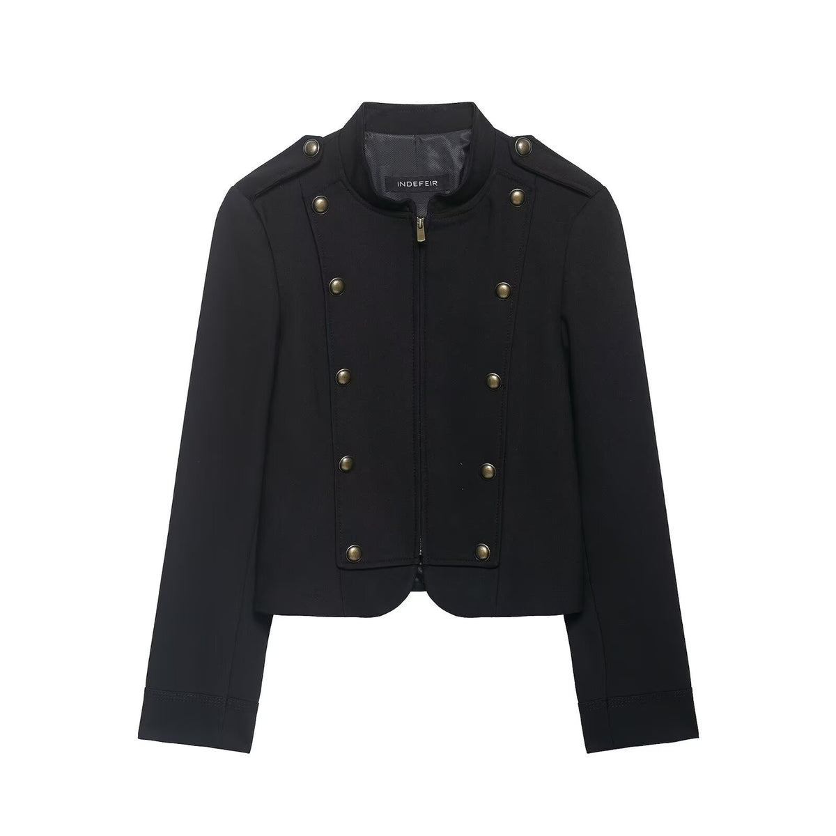 Women's short blazer in military style with stand-up collar and decorative buttons Fashion Glam