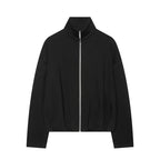 Women Boxy Cropped Stand Collar Cardigan with Full Zip and Dropped Shoulder Fashion Glam