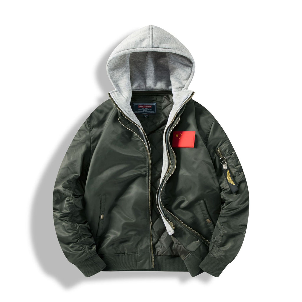 Men's bomber jacket with removable hood inner lining and quilted thermal insulation Fashion Glam