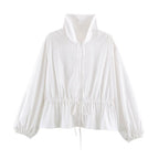 Women's lightweight adjustable windbreaker with stand-up collar, drawstring, and balloon sleeves Fashion Glam