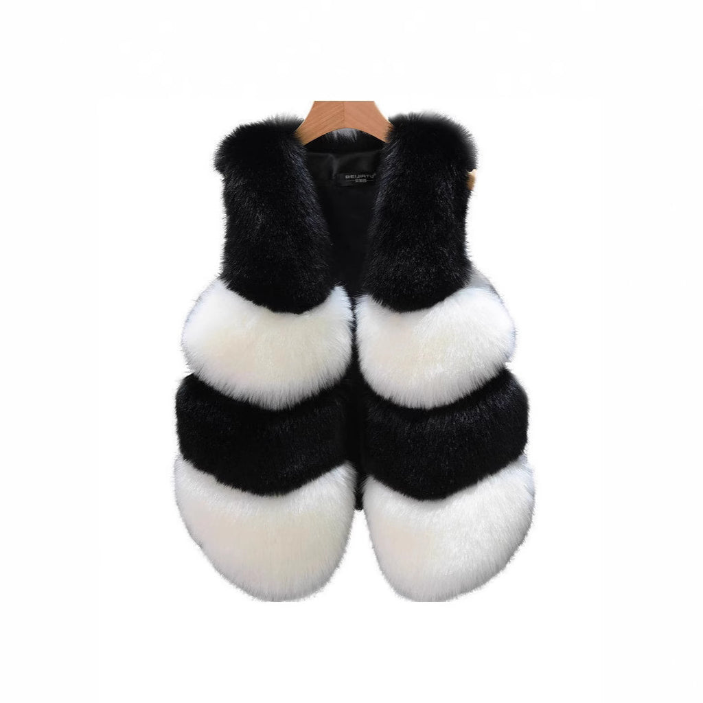 Women Cropped Faux Fur Vest with Layered Volume Panels Fashion Glam