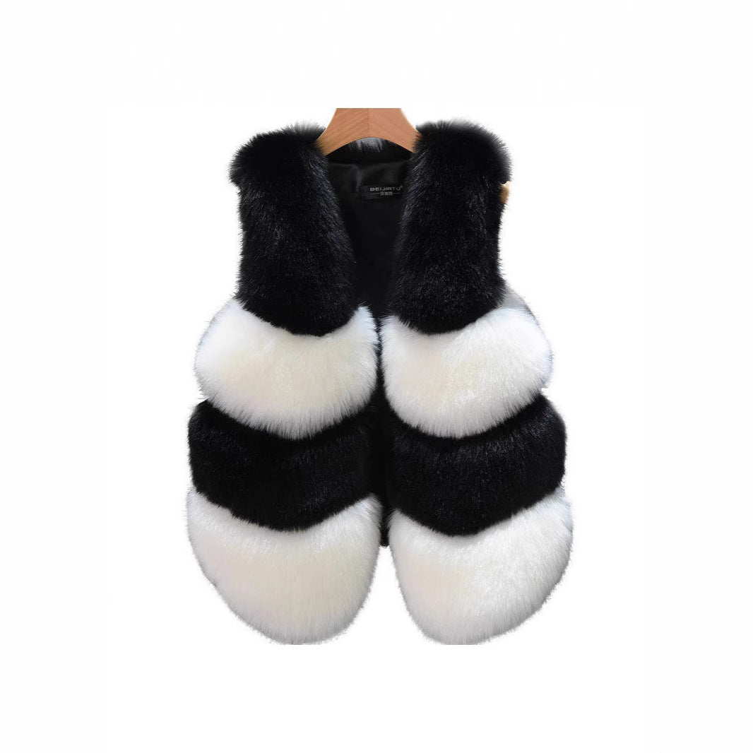 Women Cropped Faux Fur Vest with Layered Volume Panels Fashion Glam
