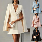 Ladies Cape Blazer Dress with Double Breasted and Flared Skirt Fashion Glam