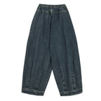 Ladies Wide Denim Pants with Pleats, Elastic Waistband and Casual Silhouette Fashion Glam
