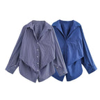 Women's oversized striped shirt with extended back and Kent collar Fashion Glam