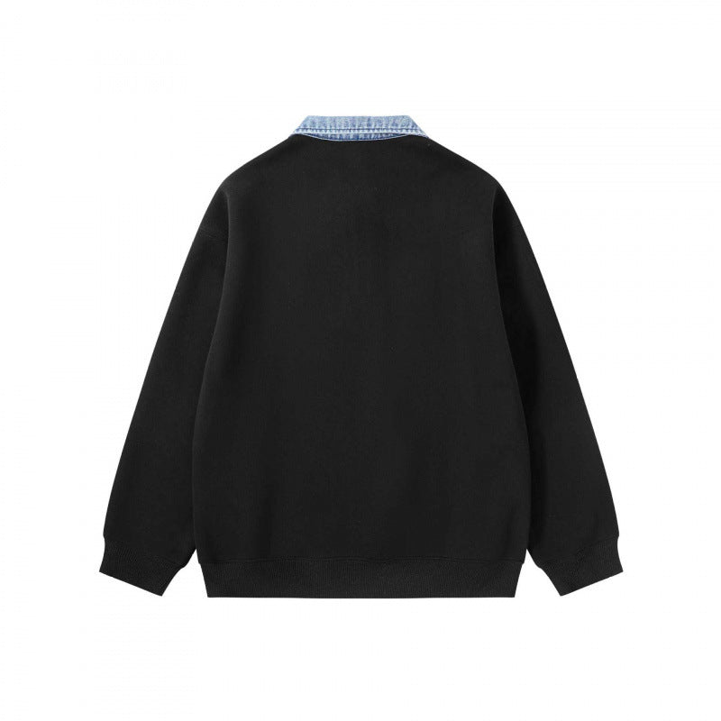 Unisex Oversize-Halfzip-Sweatshirt with contrasting denim collar Fashion Glam