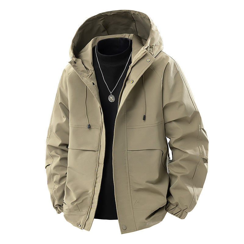 Men's Minimalist Tech Softshell Parka with Hood, Concealed Zipper and Cargo Chest Pockets Fashion Glam