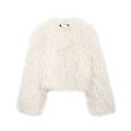 Women's Short-Cropped Bolero Jacket made of Long-Fiber Synthetic Fur with Shaggy Texture Fashion Glam
