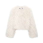 Women's Short-Cropped Bolero Jacket made of Long-Fiber Synthetic Fur with Shaggy Texture Fashion Glam