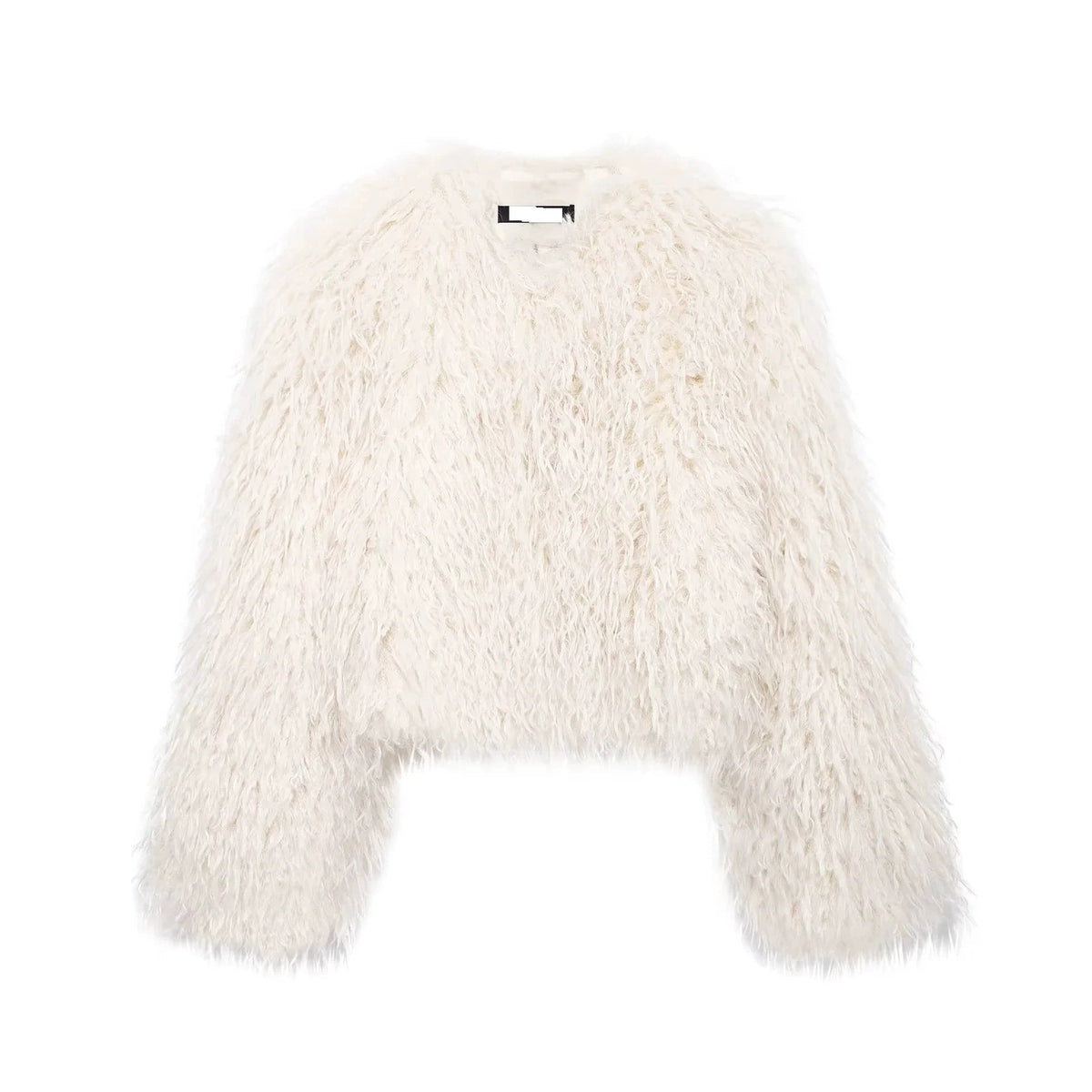 Women's Short-Cropped Bolero Jacket made of Long-Fiber Synthetic Fur with Shaggy Texture Fashion Glam