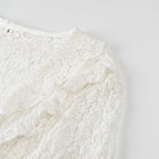 Ladies figure-hugging lace blouse with ruffle V-neck and tie detail Fashion Glam