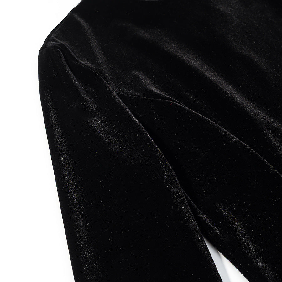 Women’s velvet blouse with lace trim and curved slit neckline Fashion Glam