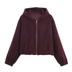 Ladies Boxy Hooded Jacket in Velvet Look with Full Zip and Elastic Hem Fashion Glam
