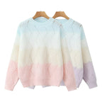 Women Ajour knitted oversized sweater with gradient and round neckline Fashion Glam