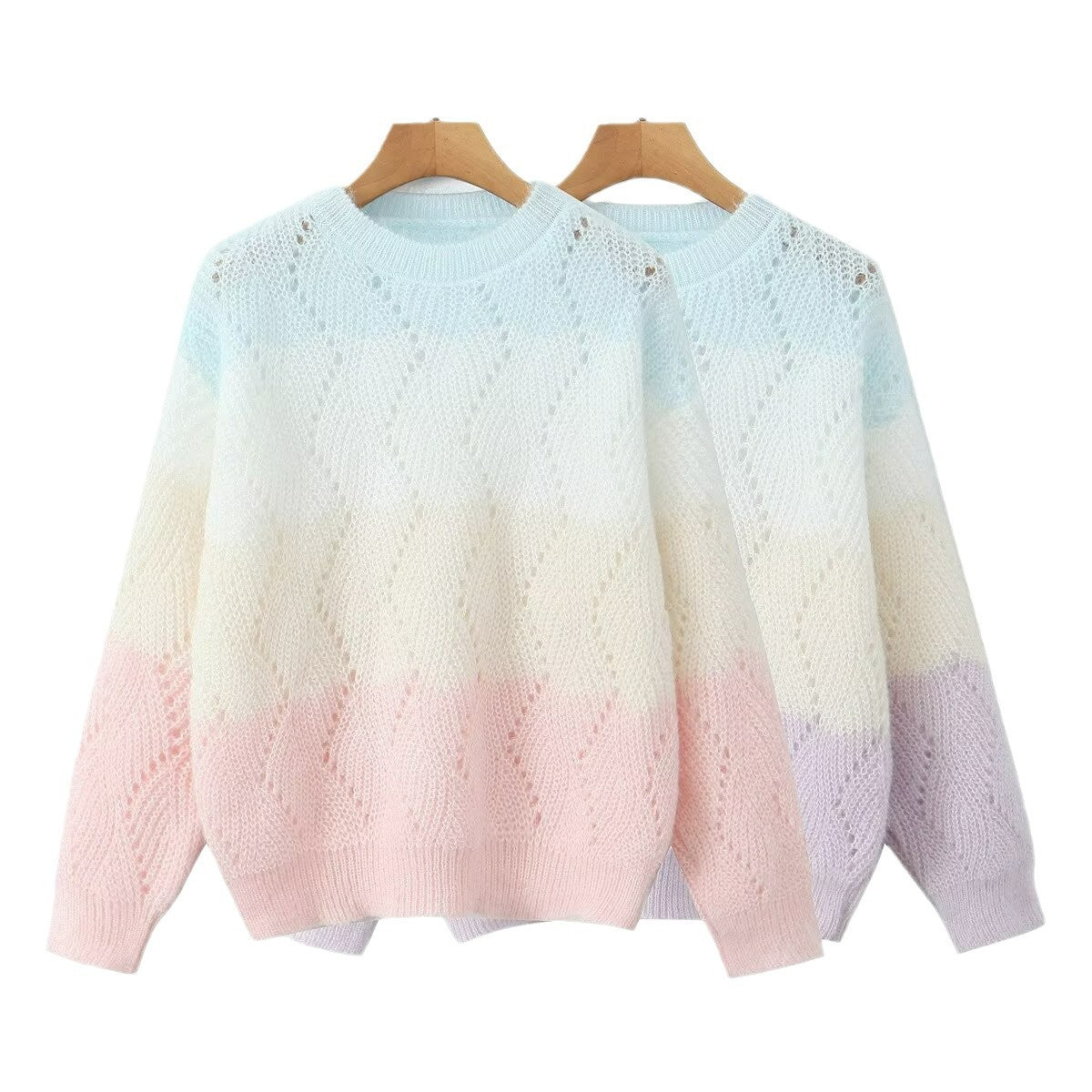 Women Ajour knitted oversized sweater with gradient and round neckline Fashion Glam