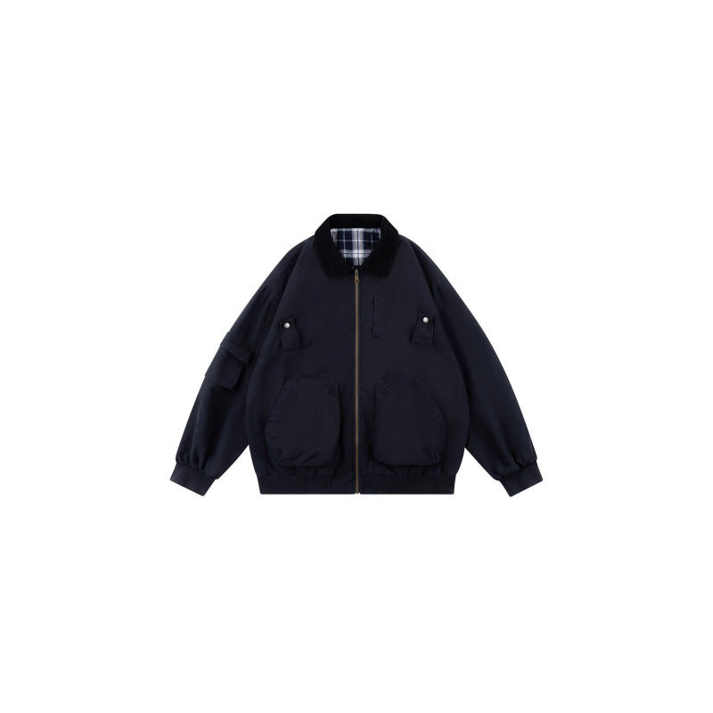 Unisex Oversized Blouson in Workwear style with cord collar and checked lined interior Fashion Glam