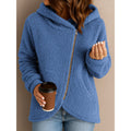 Women's teddy fleece jacket with asymmetrical zipper, hood and curved hem Fashion Glam
