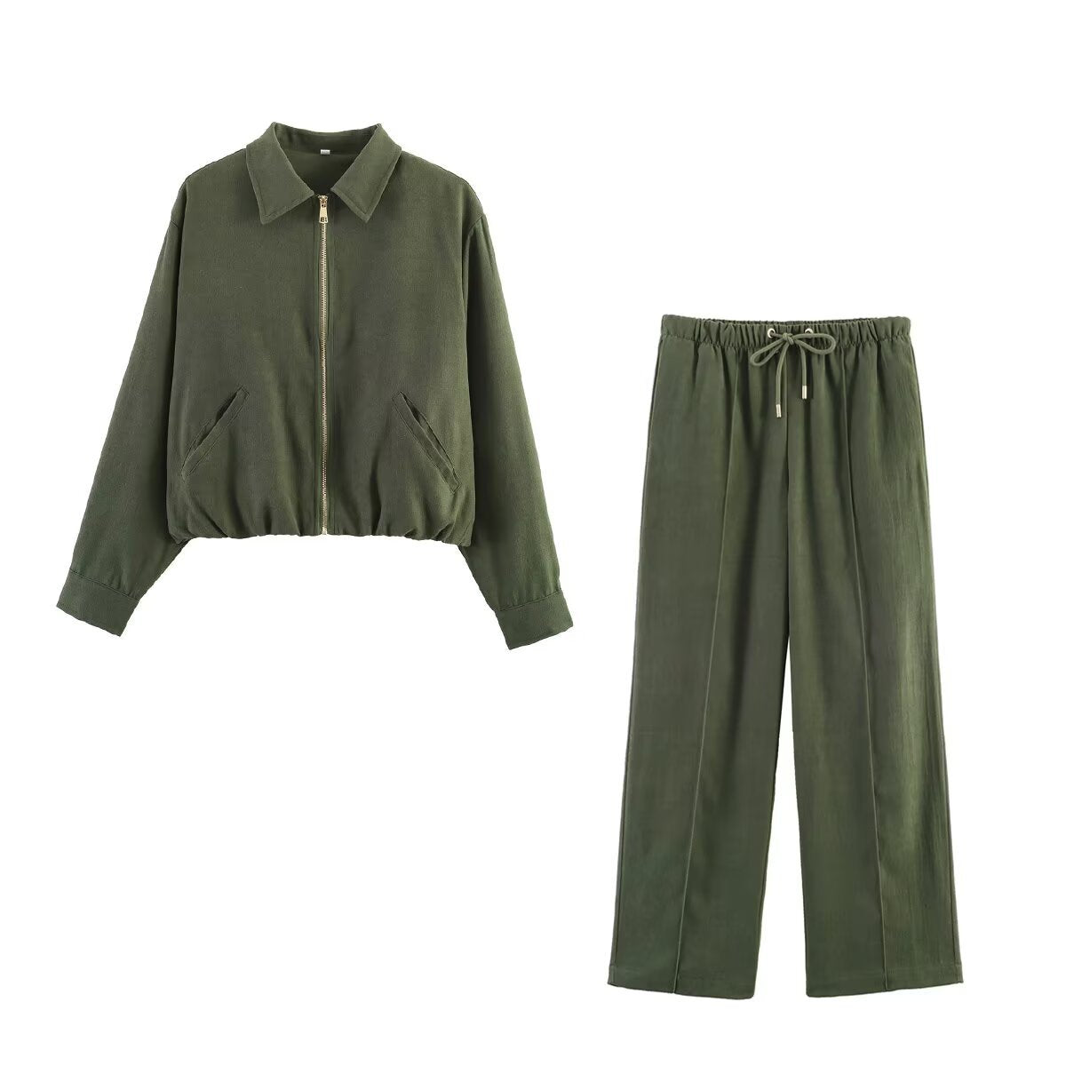 Ladies short cropped bomber jacket with zipper, shirt collar and elastic hem Fashion Glam