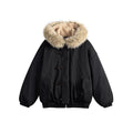 Unisex Padded Hooded Jacket in Boxy Cut with Teddy Lining, Faux Fur Collar and Toggle Closures Fashion Glam