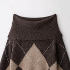 Women's Oversized Knit Sweater with Turtleneck and Diamond Pattern Fashion Glam