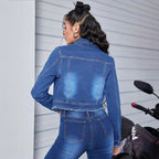 Women's cropped fitted denim jacket with zipper and raw hem Fashion Glam