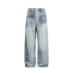 Women's Wide High-Waist Denim Pants with Curved Front Pockets Fashion Glam