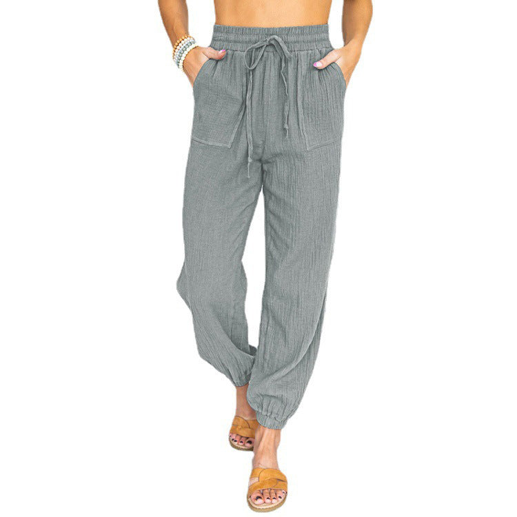 Women's Lightweight Linen Jogger Pants with Drawstring, Patch Pockets, and Elastic Cuffs Fashion Glam