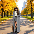 Women's Longline Wool Blend Coat with Shawl Collar, Patch Pockets and Slit Hem Execution Fashion Glam
