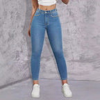 Ladies high-waisted skinny jeans with rhinestone embellishments and ankle-length cut Fashion Glam