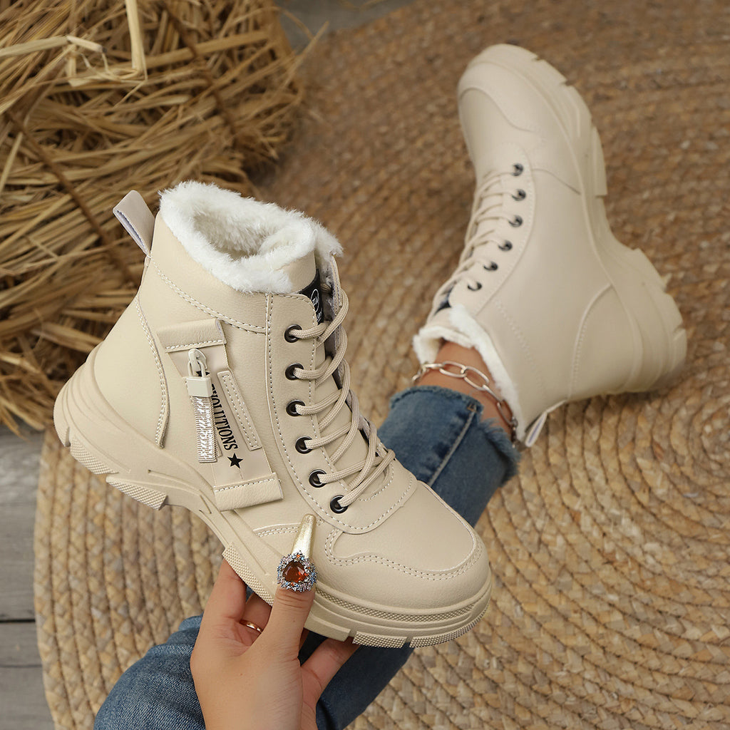 Ladies Lined Lace-Up Ankle Boot with Thick Tread Sole and Side Zip Fashion Glam