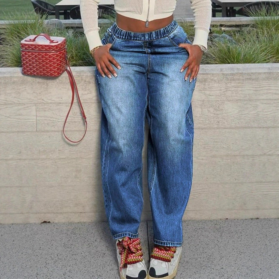 Women's wide Relaxed-Fit jeans with elastic waistband and casual fit Fashion Glam