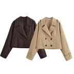 Women's Short Double-Breasted Trench Jacket in Cropped Workwear Look Fashion Glam