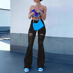 Women's Flared Jeans with High Waist, Sculpting Cut and Strong Destroyed Effect Fashion Glam