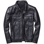 Men's leather jacket in vintage biker style with chest pockets and zipper Fashion Glam
