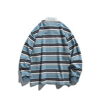 Unisex Oversize-Long Sleeve-Rugby Shirt with Contrast Collar and Distinctive Striped Pattern Fashion Glam