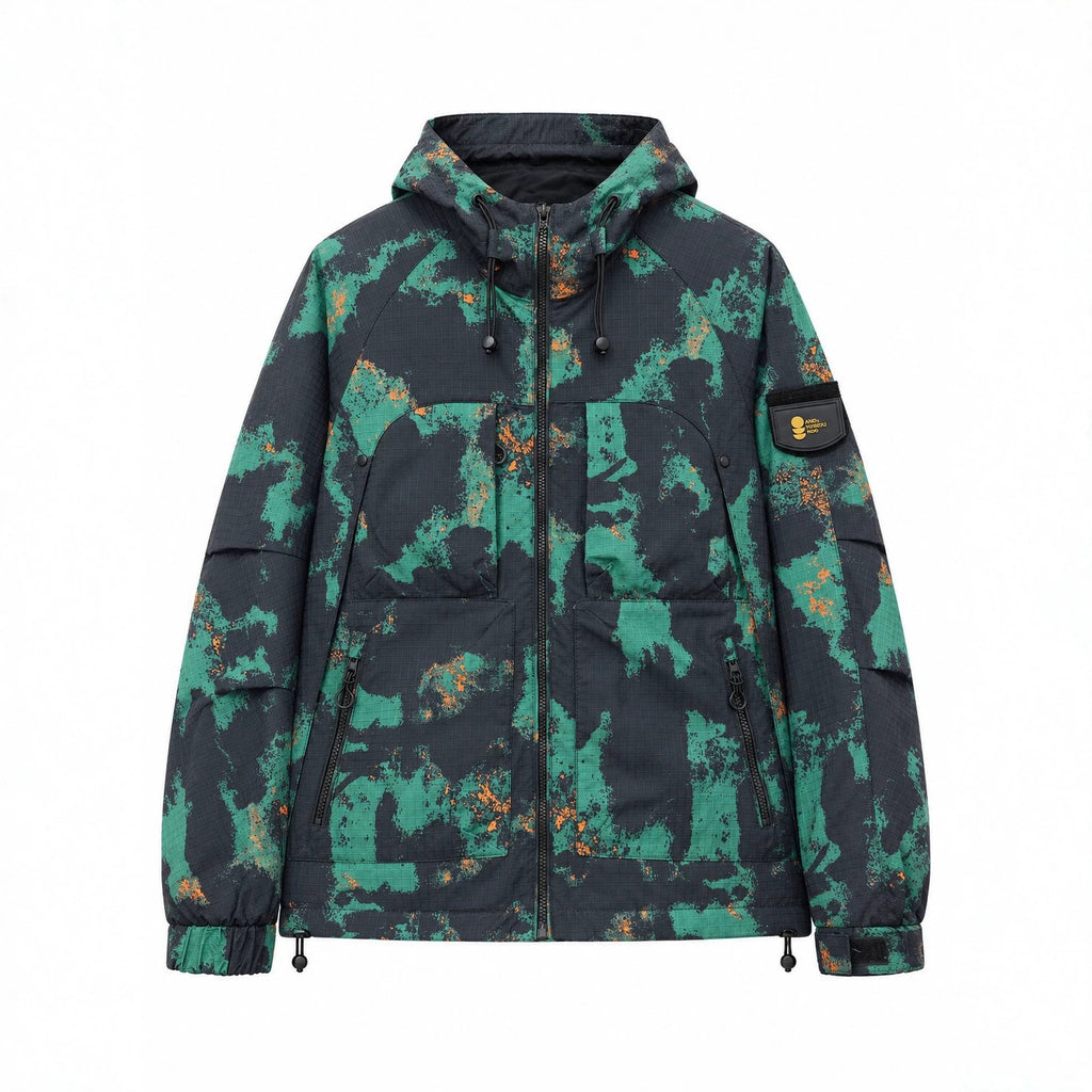 Men's Technical Camouflage Outdoor Jacket with Hood, Ripstop and Multifunctional Pockets Fashion Glam